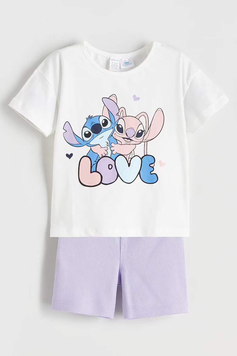 LC WAIKIKI Къса пижама с принт на Stitch&Angel Бял/Лавандула/Лилав