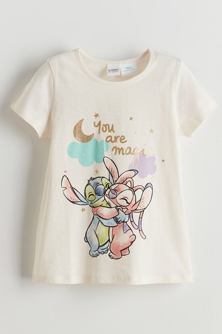 LC WAIKIKI Къса пижама с принт Stitch & Angel Пастелнорозов/Праскова/Син