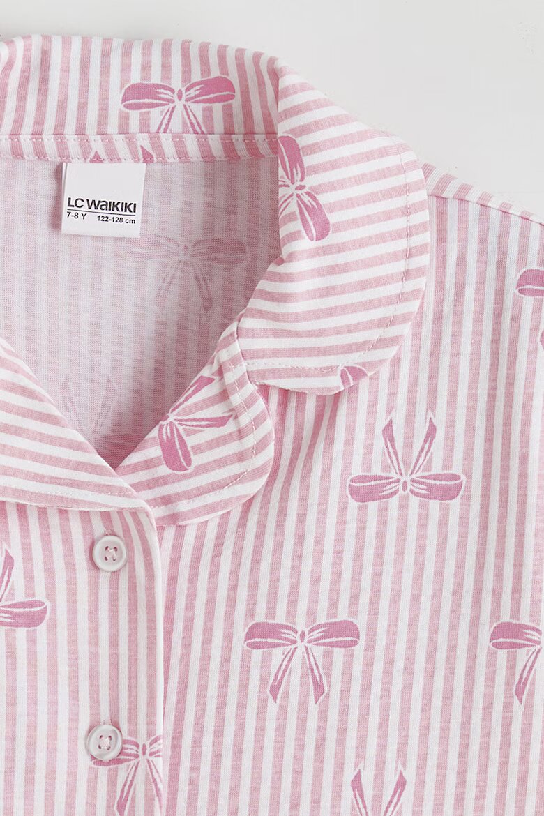 LC WAIKIKI Къса пижама с райе и панделки Бял/Розово