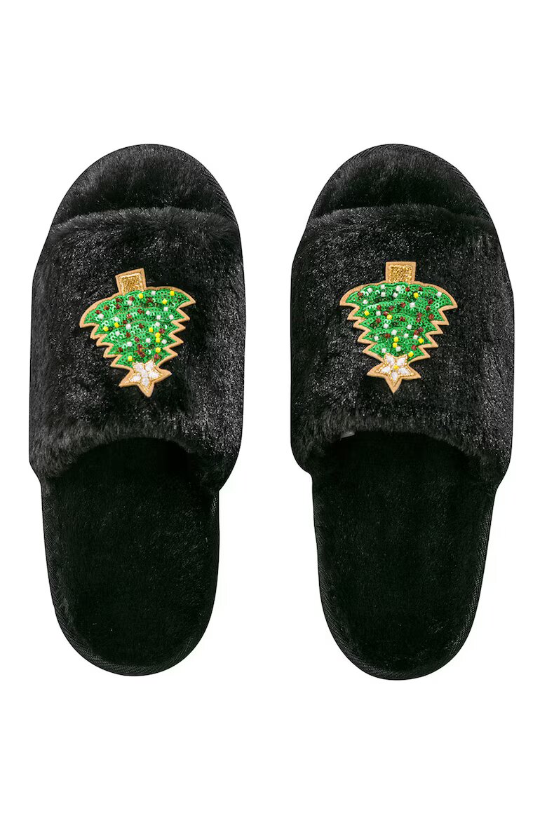 LC WAIKIKI Мъхести домашни пантофи Christmas с отворен връх Черен