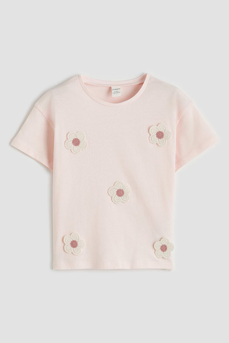 LC WAIKIKI Памучна флорална тениска Бледо розово
