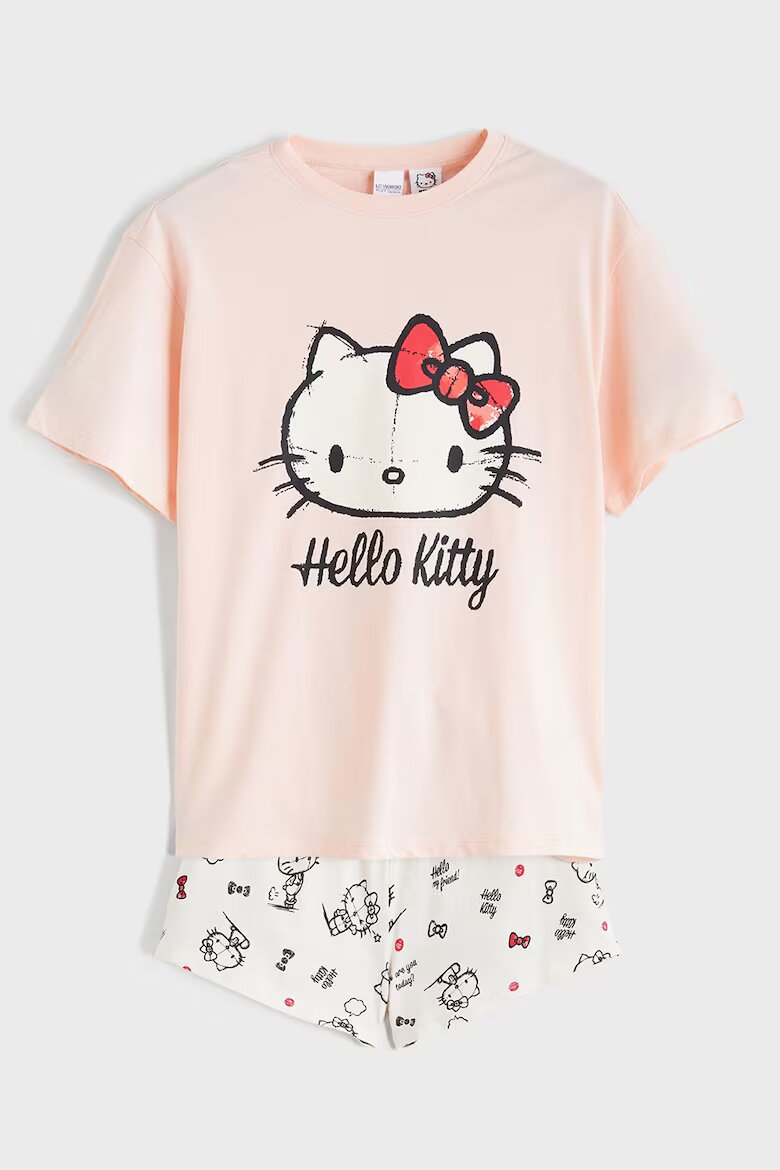 LC WAIKIKI Памучна къса пижама Hello Kitty Бял/Праскова