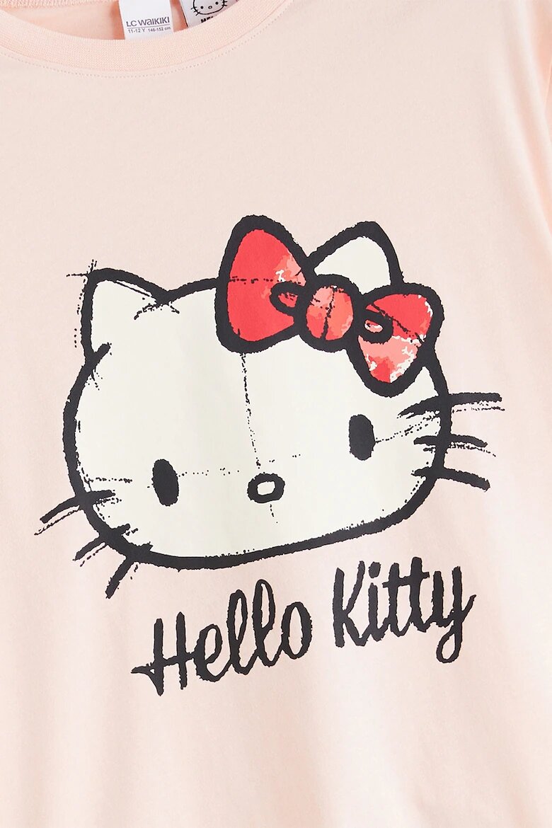 LC WAIKIKI Памучна къса пижама Hello Kitty Бял/Праскова