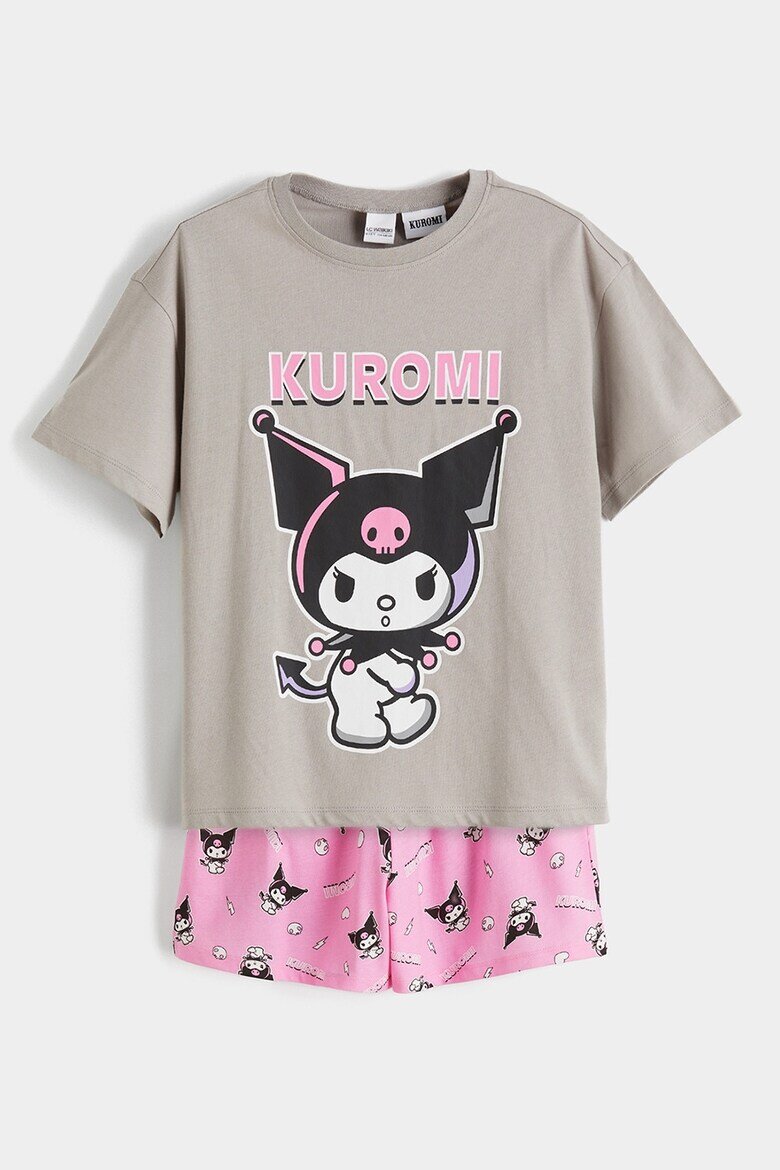 LC WAIKIKI Памучна къса пижама с принт Kuromi Сив меланж/Розово