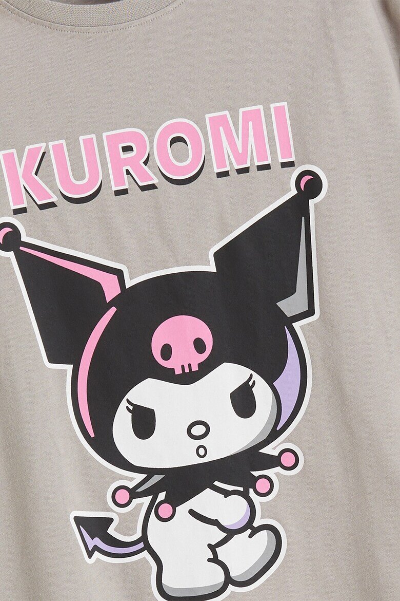 LC WAIKIKI Памучна къса пижама с принт Kuromi Сив меланж/Розово