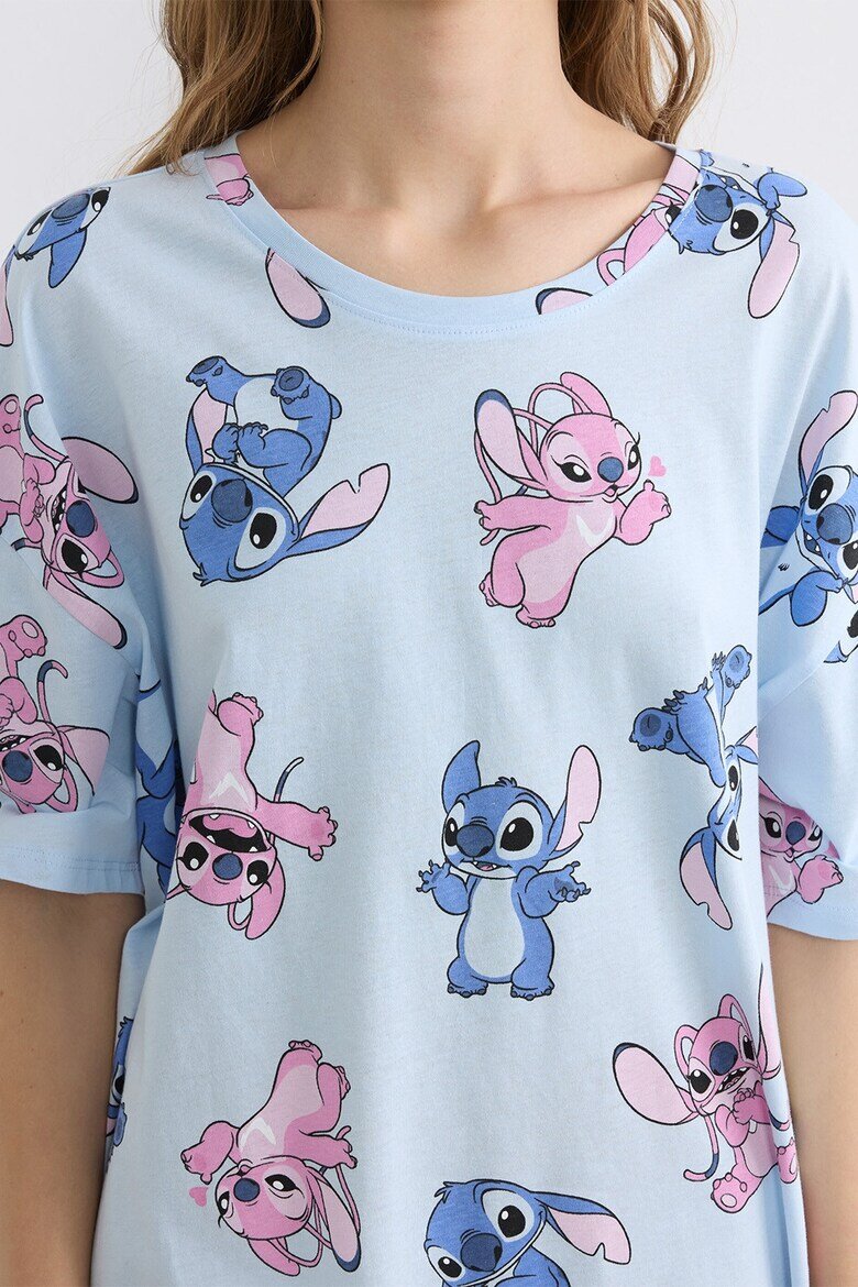 LC WAIKIKI Памучна нощница с принт Stitch Пастелносин/Светлорозов/Светлосин