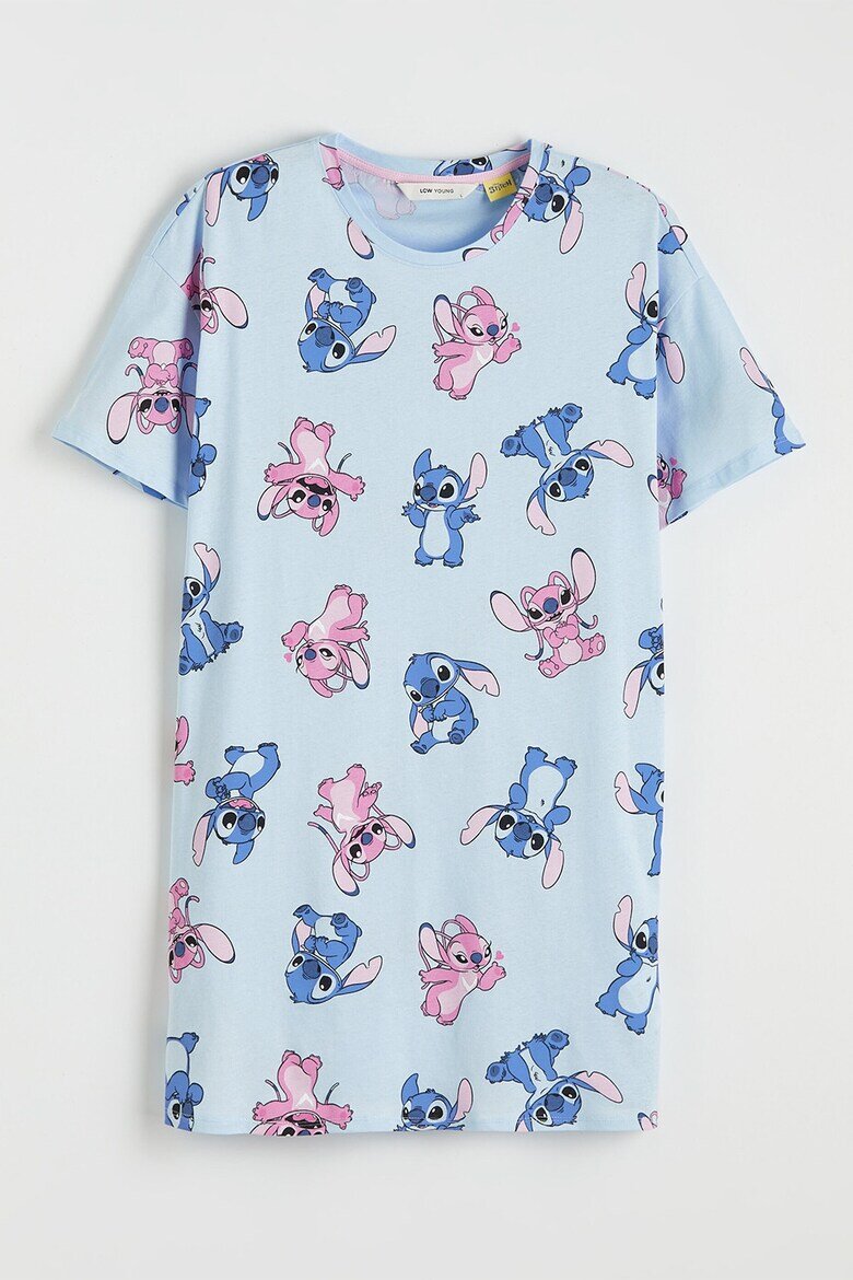 LC WAIKIKI Памучна нощница с принт Stitch Пастелносин/Светлорозов/Светлосин
