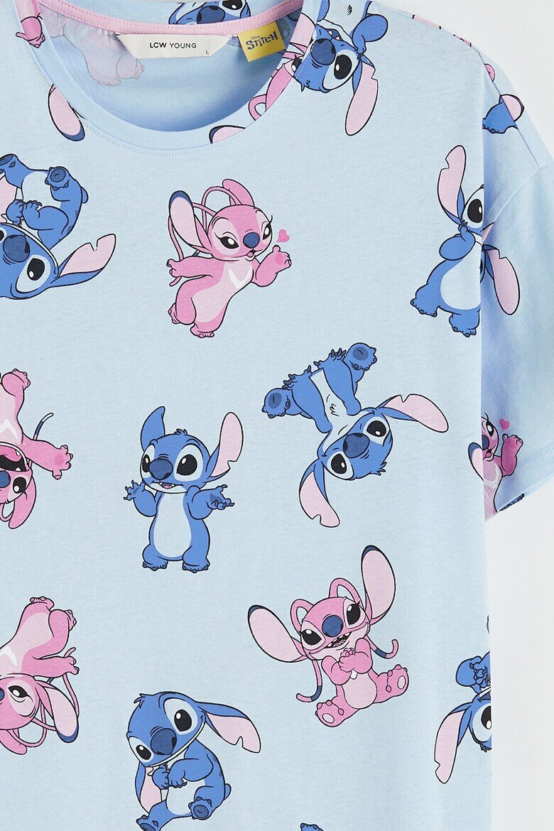 LC WAIKIKI Памучна нощница с принт Stitch Пастелносин/Светлорозов/Светлосин