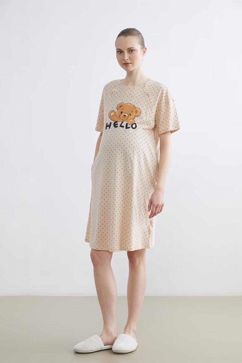 LC WAIKIKI Памучна нощница за бременни Праскова/Персийски портокал