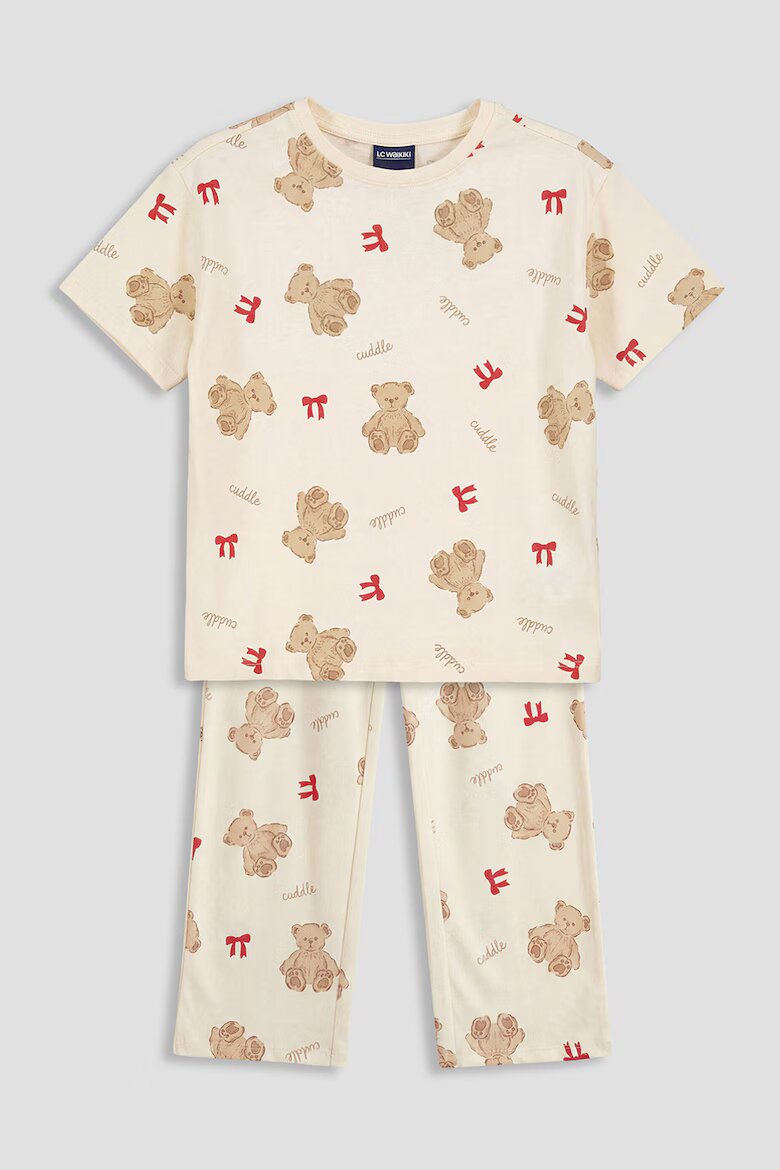 LC WAIKIKI Памучна пижама с принт Teddy Bears Червен/Светлокафяв/Праскова