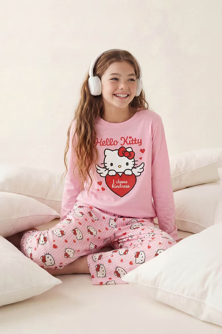 LC WAIKIKI Памучна пижама с шарка на Hello Kitty Светлорозов