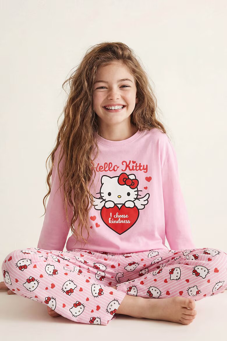 LC WAIKIKI Памучна пижама с шарка на Hello Kitty Светлорозов