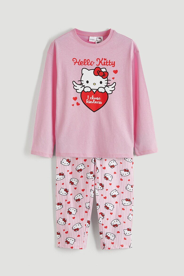 LC WAIKIKI Памучна пижама с шарка на Hello Kitty Светлорозов