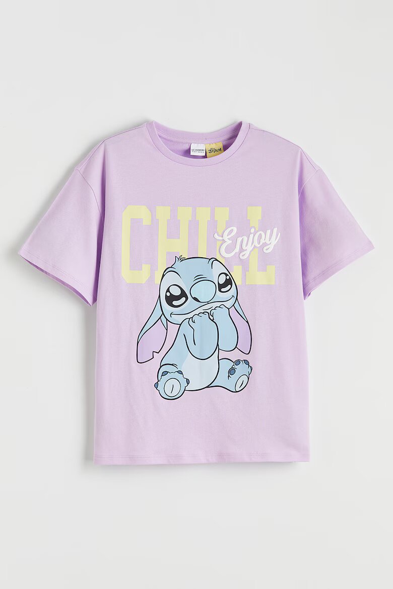 LC WAIKIKI Памучна тениска с принт Stitch Сламеножълт/Лилав/Светлосин