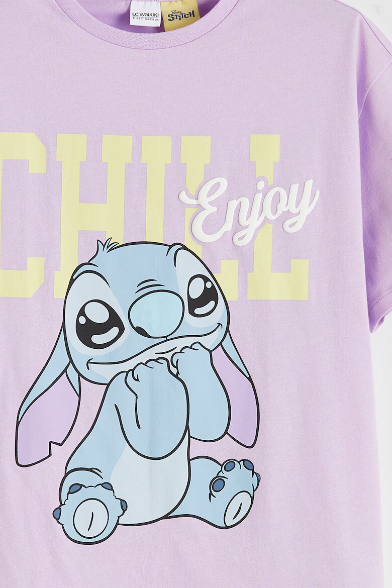 LC WAIKIKI Памучна тениска с принт Stitch Сламеножълт/Лилав/Светлосин