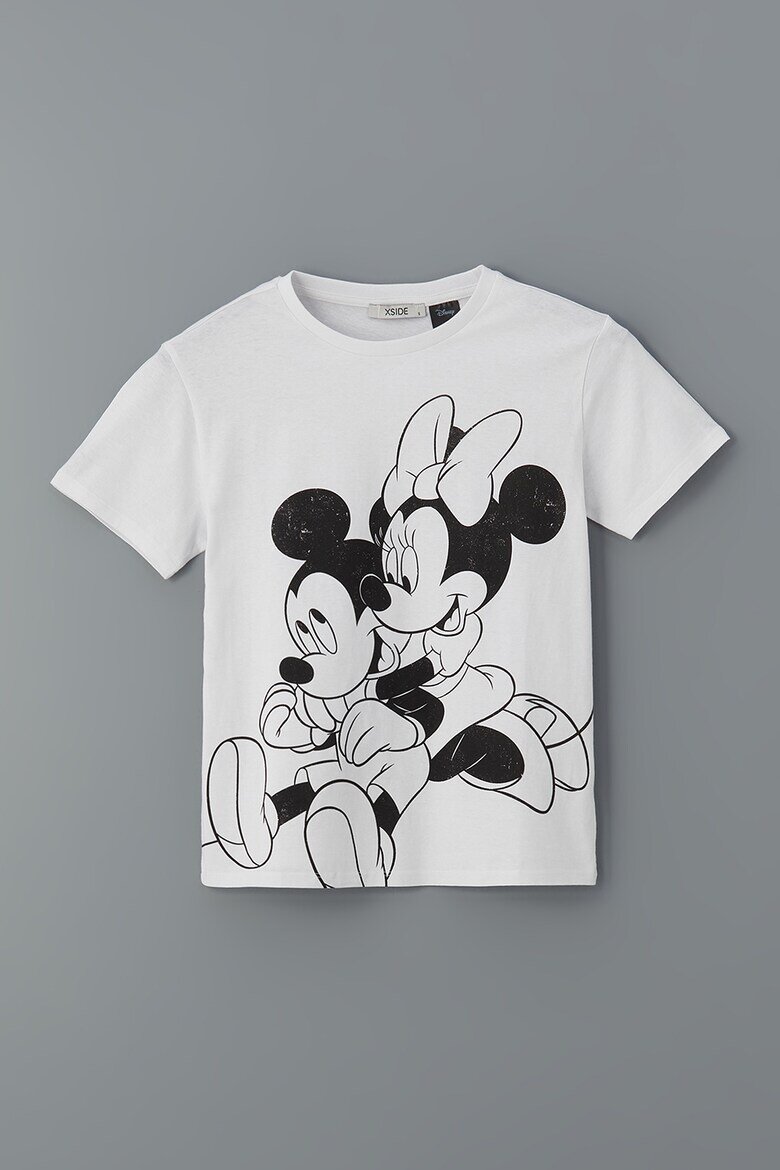 LC WAIKIKI Памучна тениска с шарка на Mickey и Minnie Mouse Бял/Черен