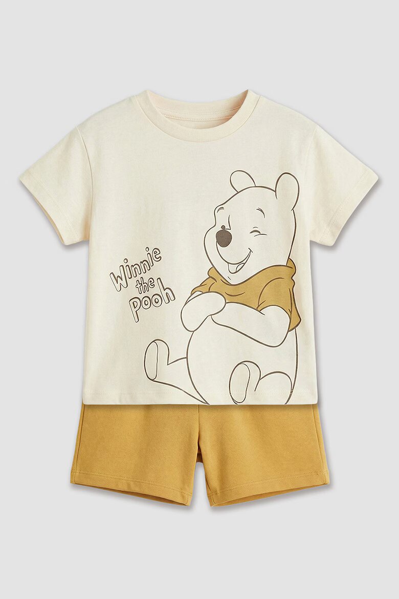 LC WAIKIKI Памучна тениска с Winnie The Pooh и шорти - 2 части Бежов/Синапено жълто