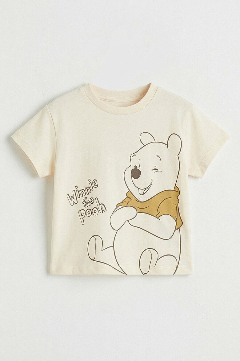 LC WAIKIKI Памучна тениска с Winnie The Pooh и шорти - 2 части Бежов/Синапено жълто