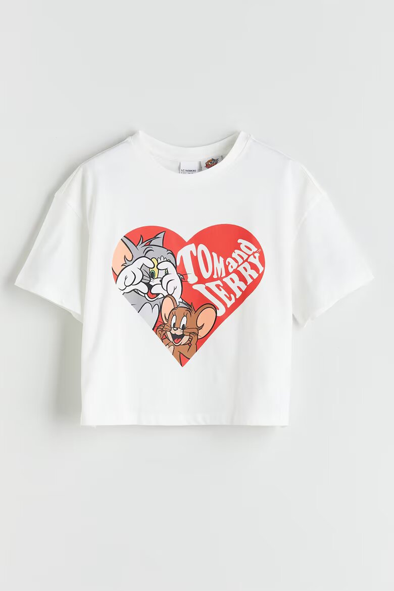 LC WAIKIKI Памучна тениска Tom And Jerry Червен/Мръснобял
