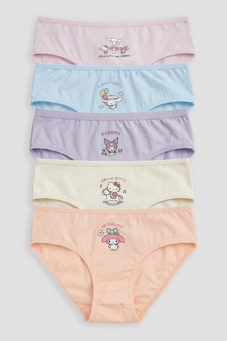 LC WAIKIKI Памучни бикини с принт на Hello Kitty - 5 чифта Пастелносин/Пастелнорозов/Лилав
