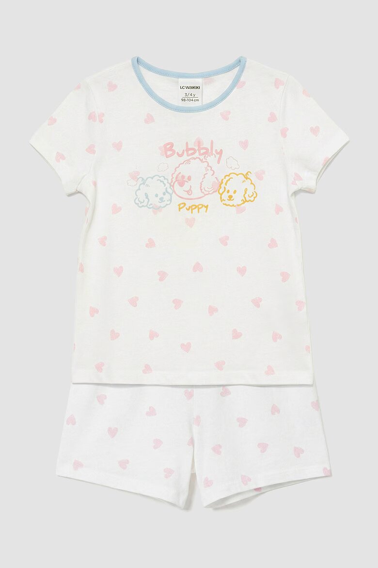 LC WAIKIKI Пижама с къси ръкави и десен сърца Бял/Пастелнорозов