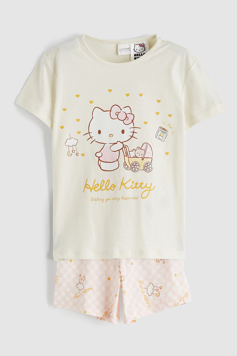 LC WAIKIKI Пижама с къси ръкави и шарка на Hello Kitt Бледожълт/Бледо розово