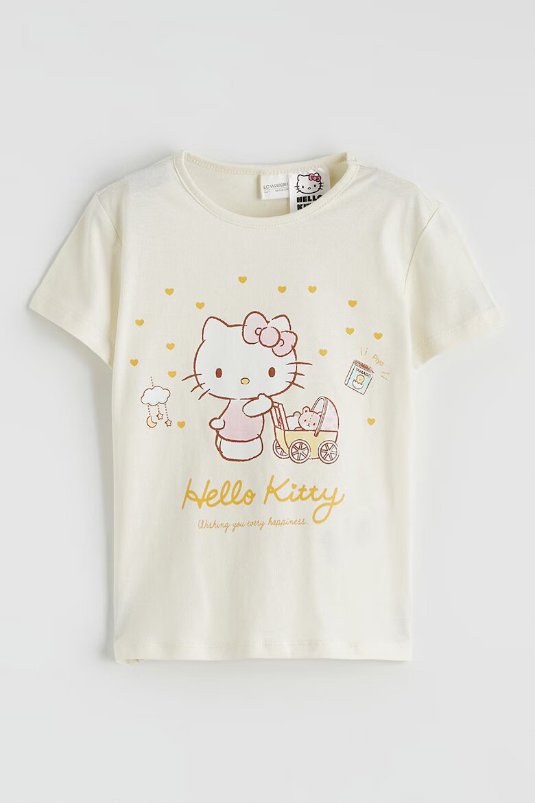 LC WAIKIKI Пижама с къси ръкави и шарка на Hello Kitt Бледожълт/Бледо розово