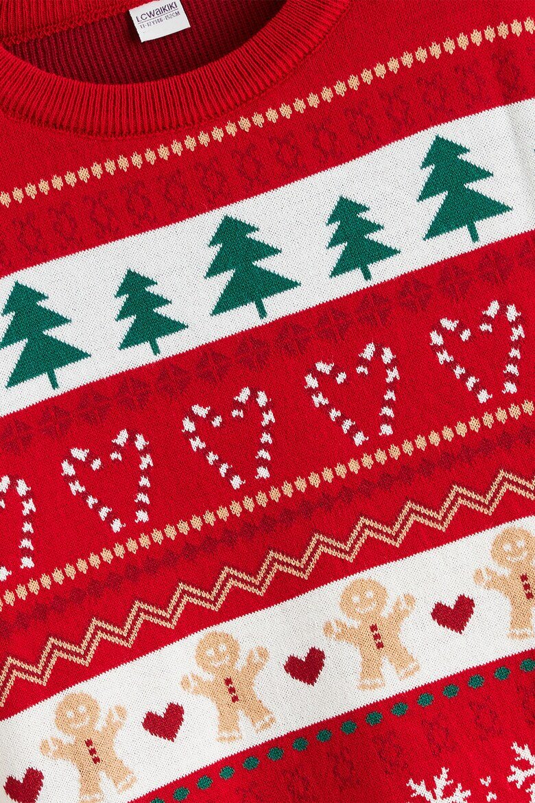LC WAIKIKI Пуловер с овално деколте и десен Christmas Червен/Бял