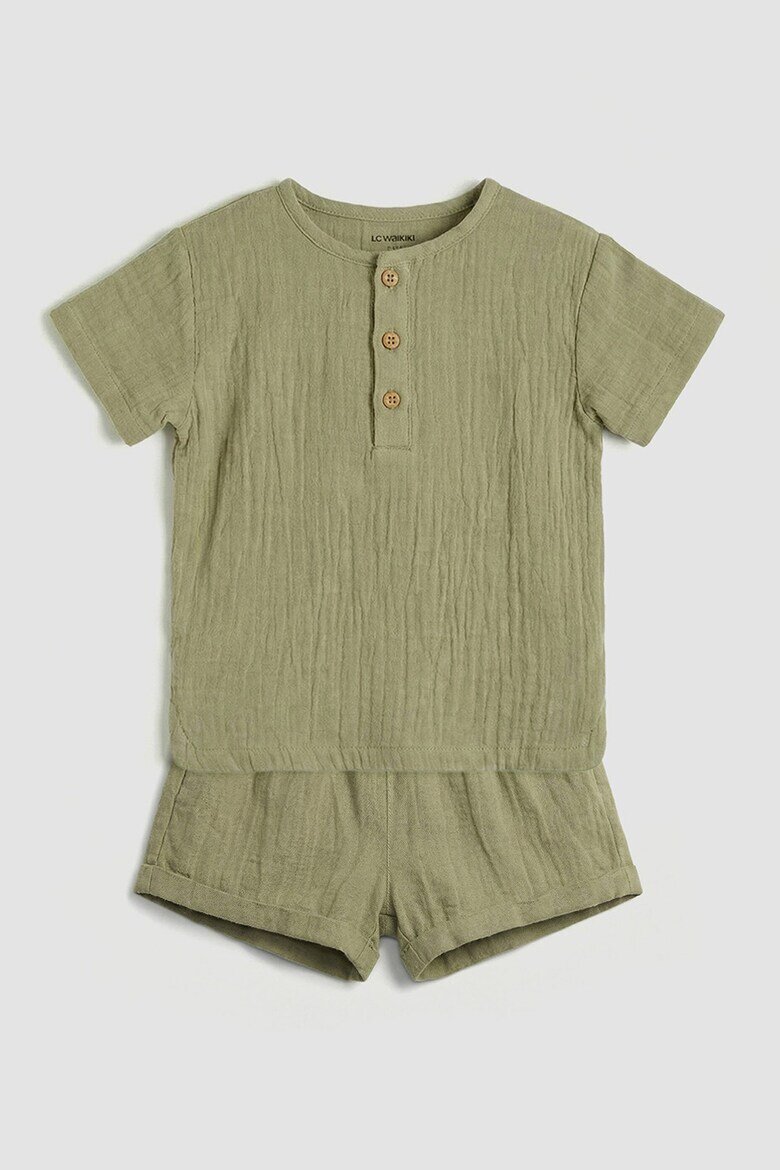 LC WAIKIKI Релефна тениска и къс панталон - 2 части Sage Green