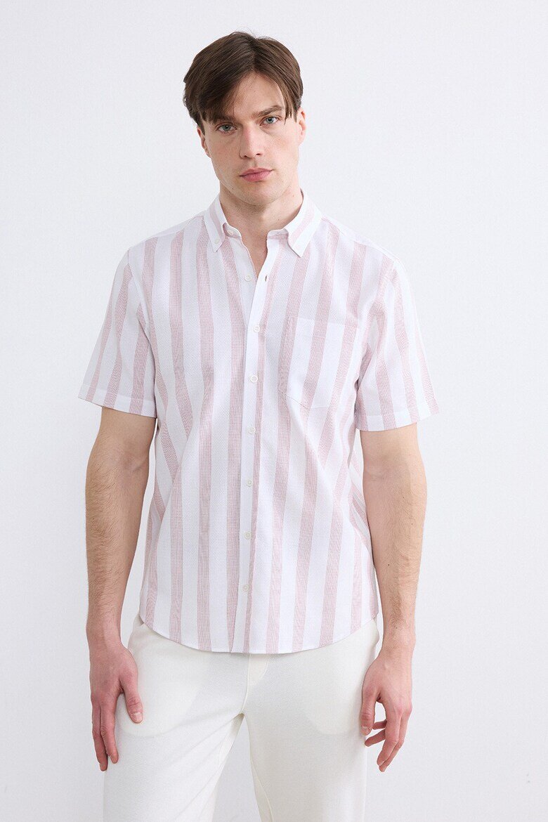 LC WAIKIKI Риза с къси ръкави и яка Oxford Бял/Корал