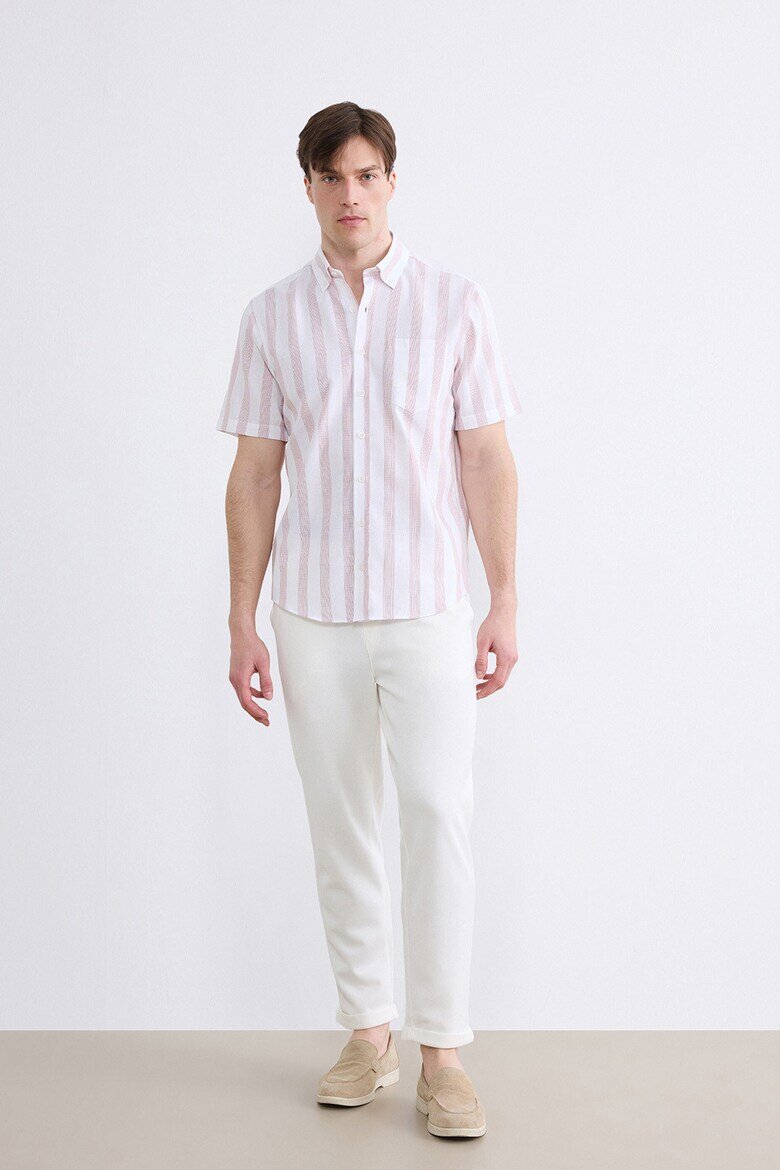 LC WAIKIKI Риза с къси ръкави и яка Oxford Бял/Корал