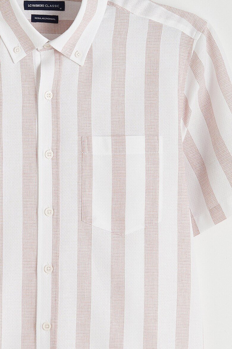 LC WAIKIKI Риза с къси ръкави и яка Oxford Бял/Корал