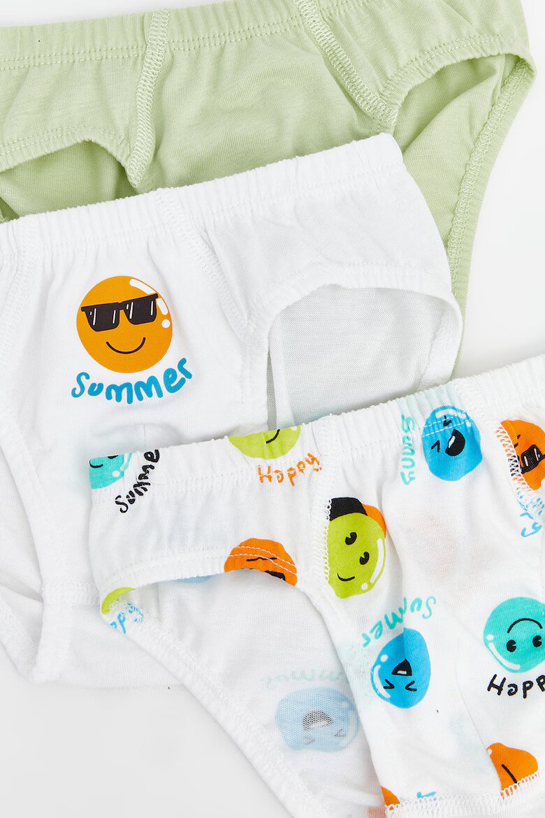 LC WAIKIKI Слипове с принт Smiley Face - 3 чифта Бял/Светлозелена маслина