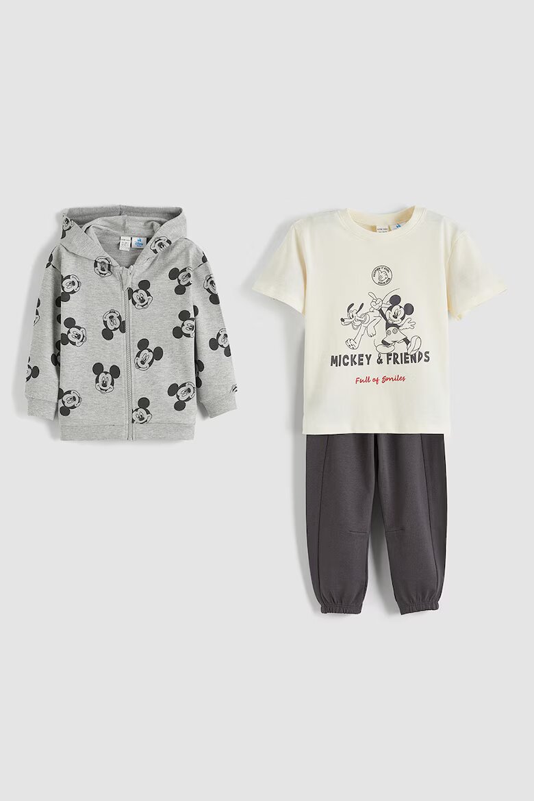 LC WAIKIKI Спортен екип с памук с десен Mickey Mouse - 3 части Сив/Крем