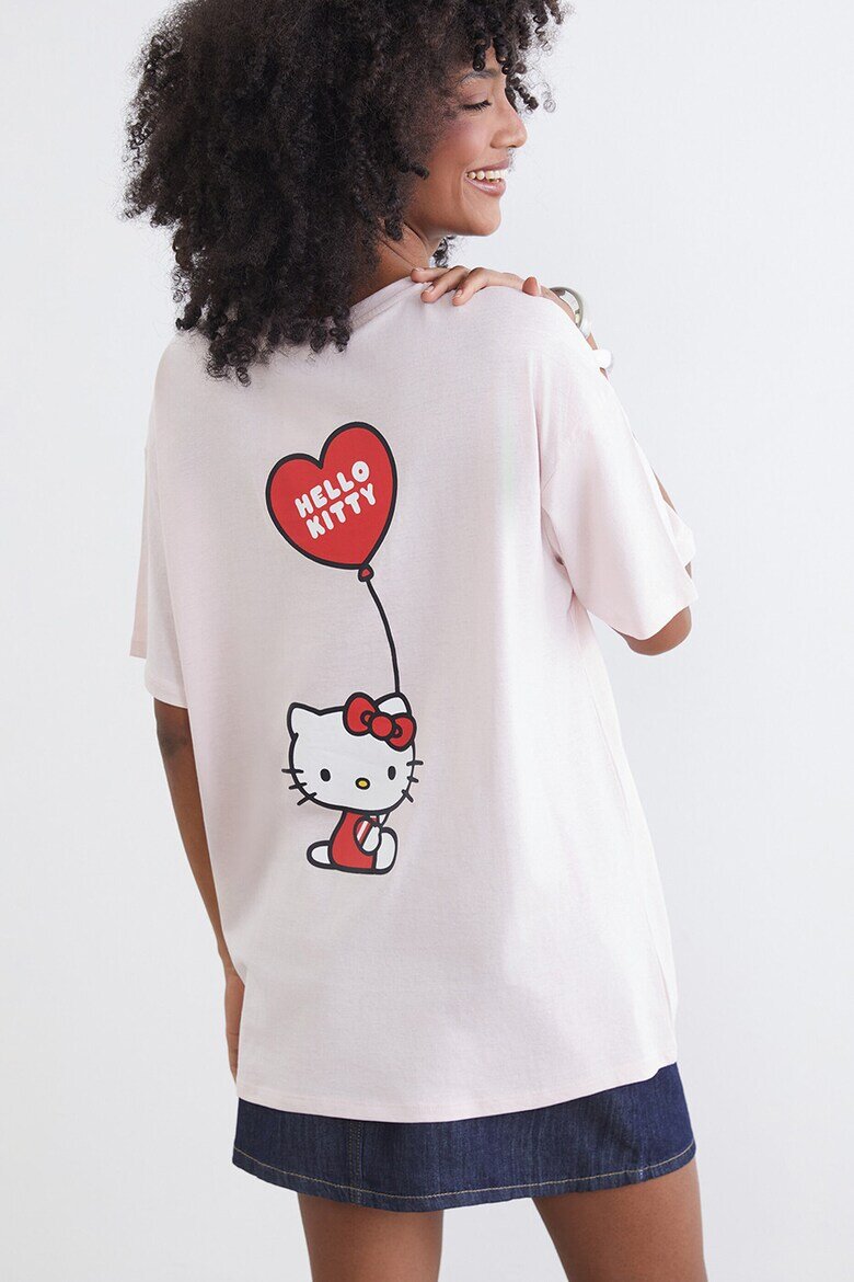 LC WAIKIKI Свободна тениска с шарка Hello Kitty Червен/Бледо розово