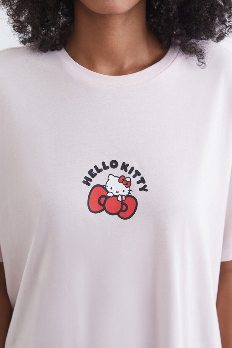 LC WAIKIKI Свободна тениска с шарка Hello Kitty Червен/Бледо розово