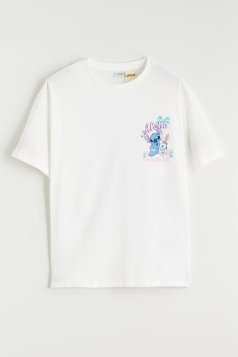 LC WAIKIKI Тениска и къс клин с принт на Stitch Слонова кост/Лилав/Син