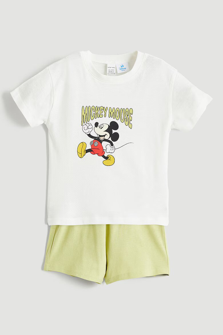 LC WAIKIKI Тениска и къс панталон с принт на Mickey Mouse - 2 части Бял/Черен/Шам фъстък зелено