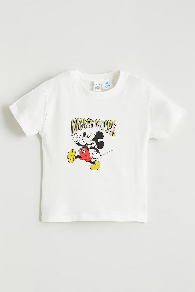 LC WAIKIKI Тениска и къс панталон с принт на Mickey Mouse - 2 части Бял/Черен/Шам фъстък зелено