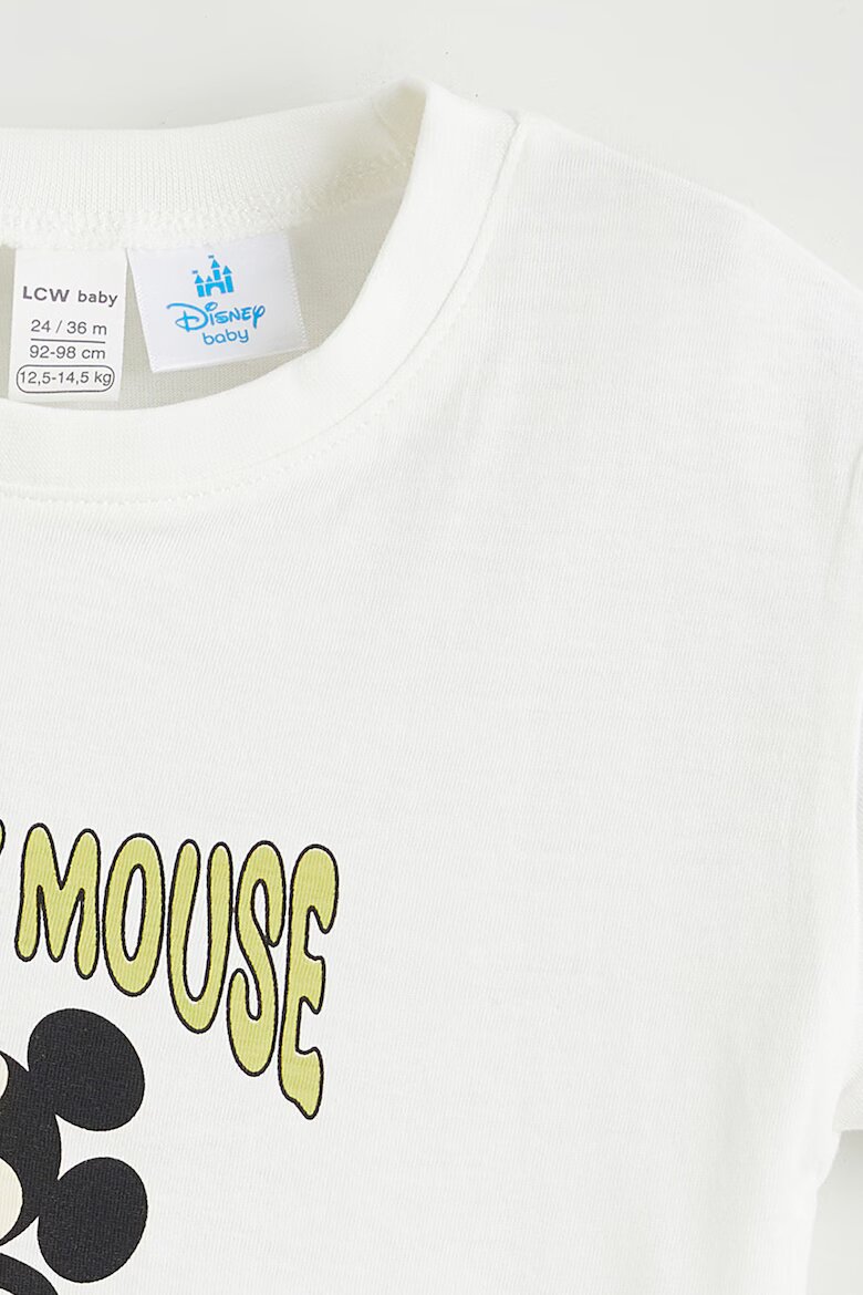LC WAIKIKI Тениска и къс панталон с принт на Mickey Mouse - 2 части Бял/Черен/Шам фъстък зелено