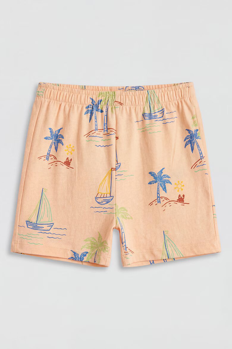 LC WAIKIKI Тениска и шорти с тропическа шарка Бледооранжев/Индигово синьо/Шам фъстък зелено