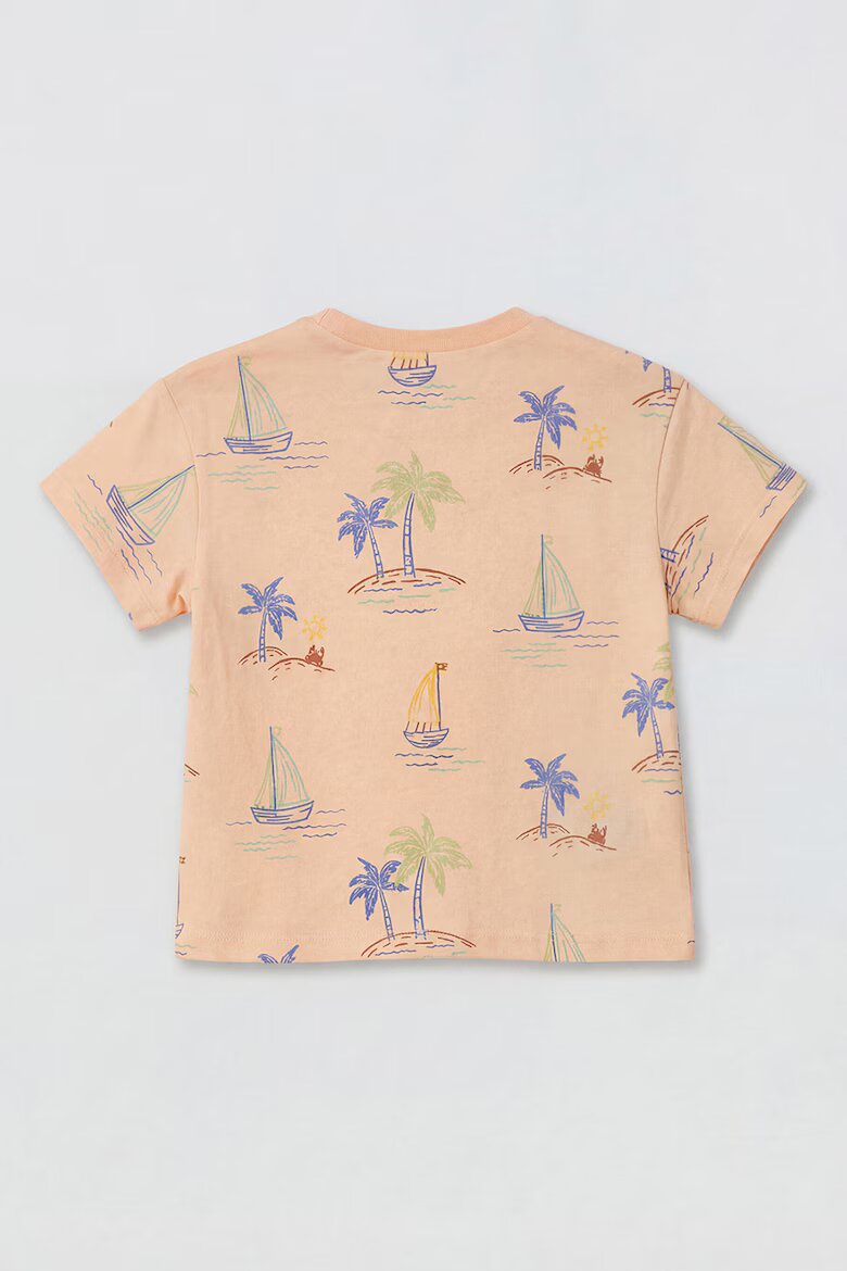 LC WAIKIKI Тениска и шорти с тропическа шарка Бледооранжев/Индигово синьо/Шам фъстък зелено