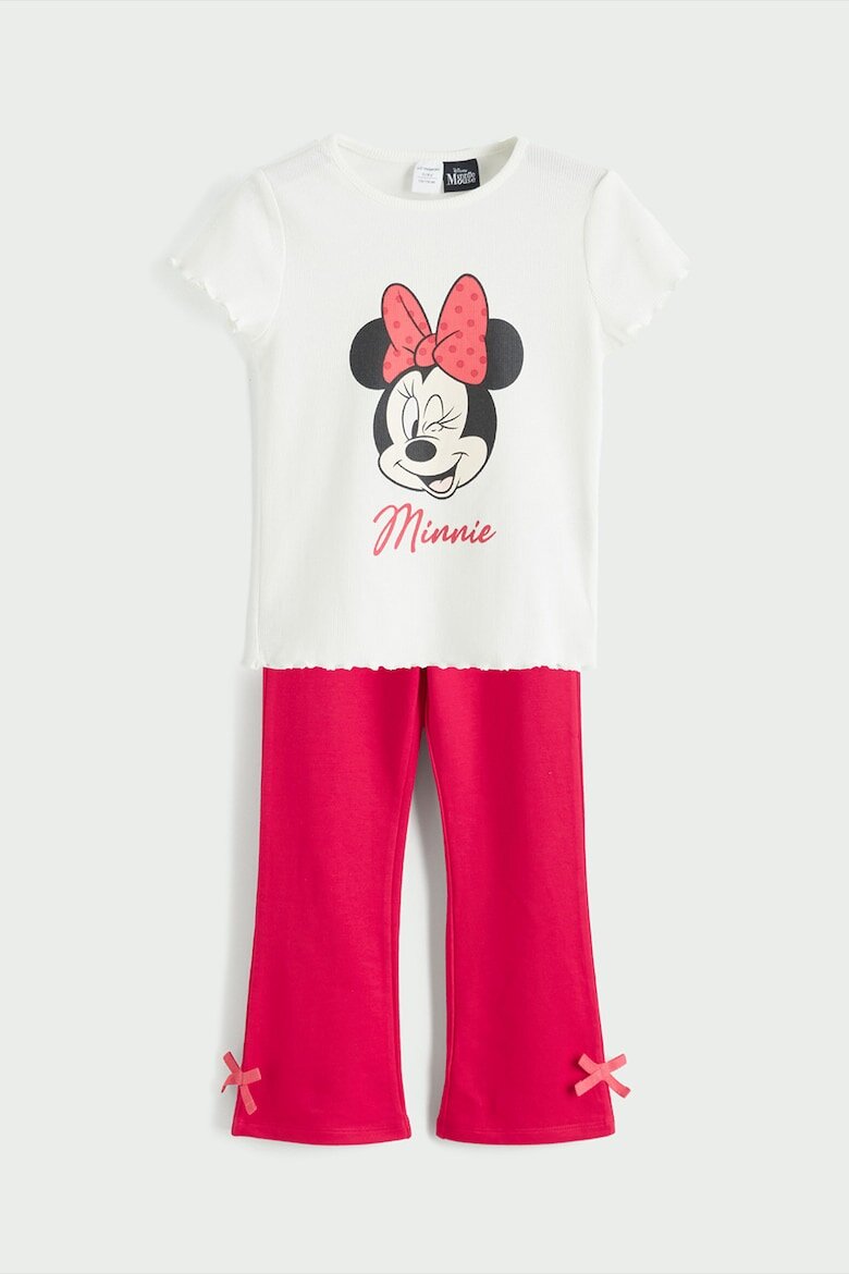 LC WAIKIKI Тениска с принт Minnie Mouse и панталон - 2 части Бял/Яркорозово/Избеляло черно