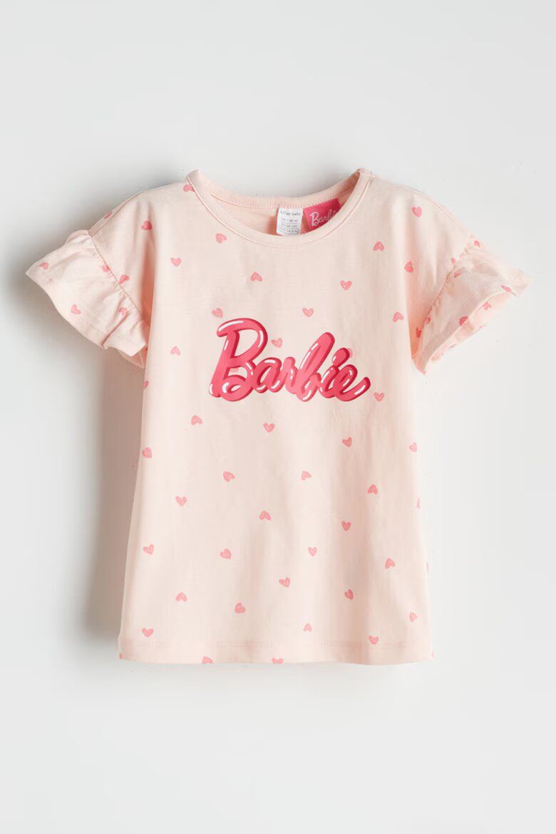 LC WAIKIKI Тениска с принт на Barbie и къс панталон Фуксия/Пастелнорозов