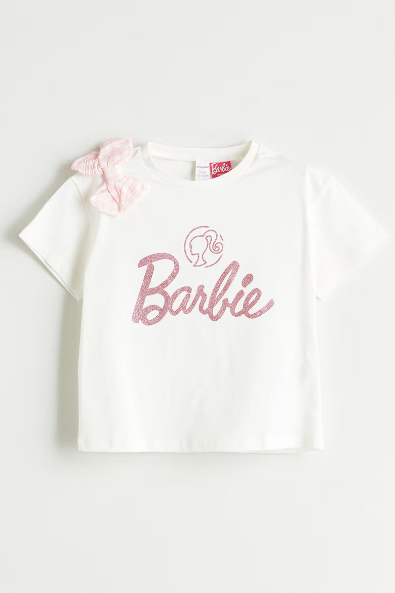 LC WAIKIKI Тениска с принт на Barbie и къса пола-панталон на каре - 2 части Бял/Яркорозово