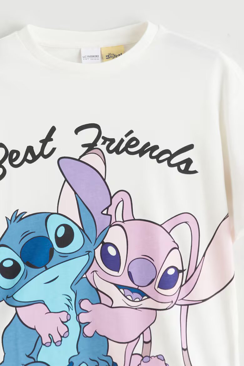 LC WAIKIKI Тениска с принт на Stitch Слонова кост/Лилав/Розово/Син
