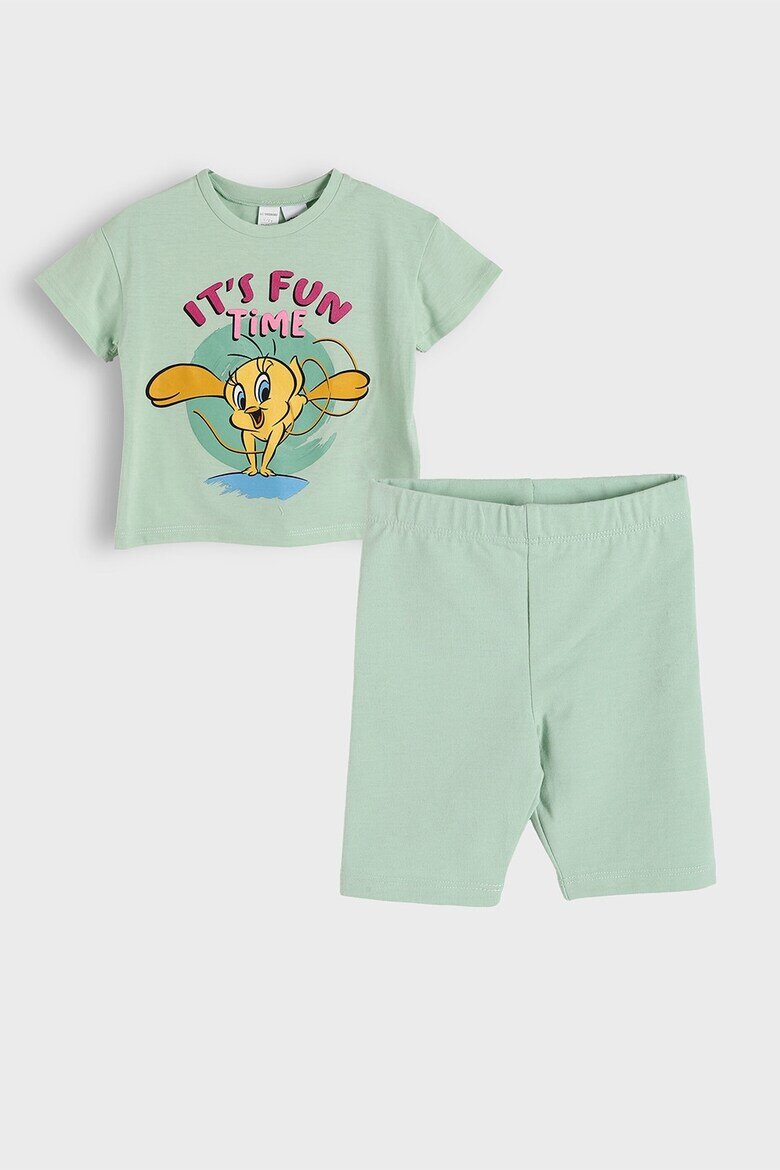 LC WAIKIKI Тениска Tweety и шорти Бледозелен