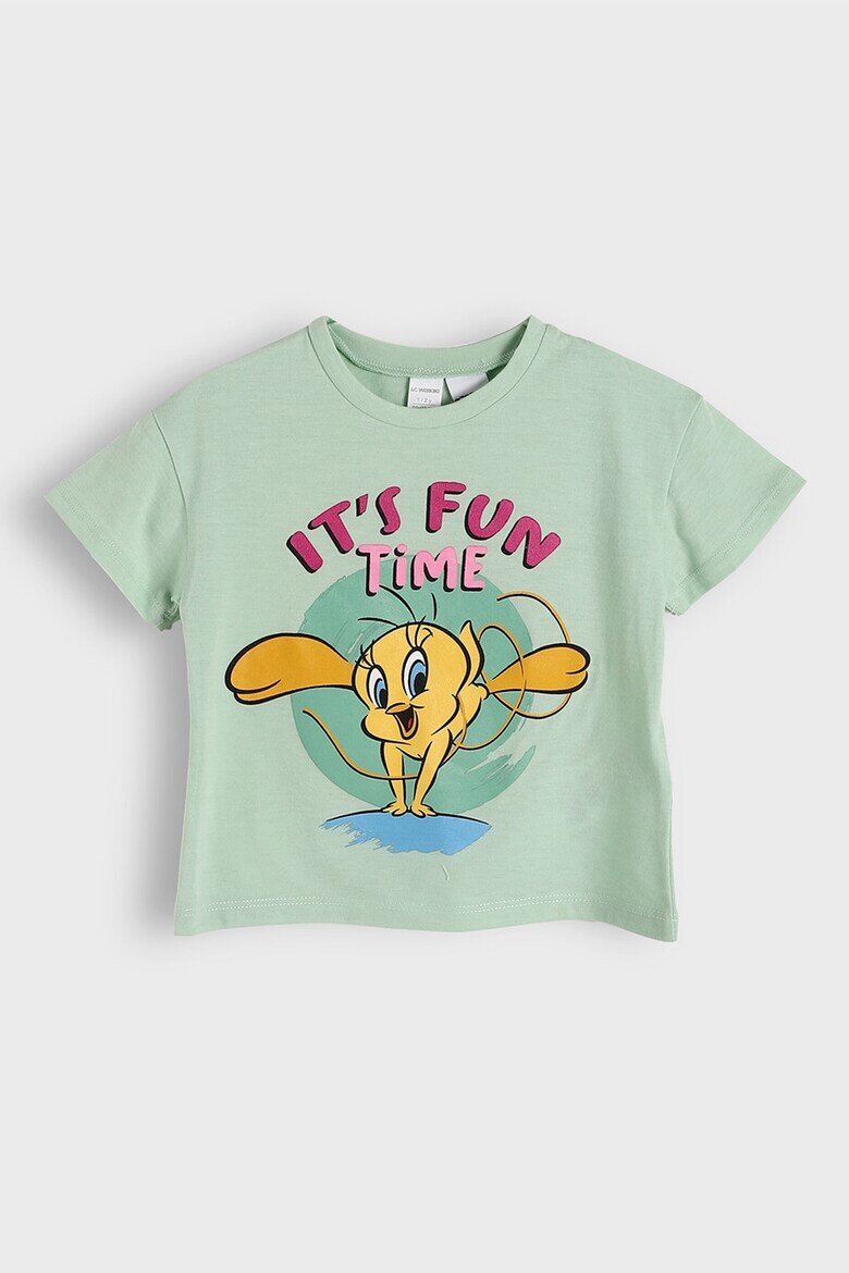 LC WAIKIKI Тениска Tweety и шорти Бледозелен