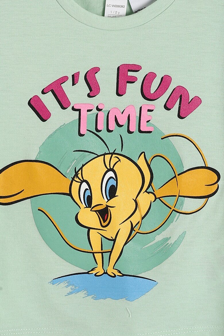 LC WAIKIKI Тениска Tweety и шорти Бледозелен