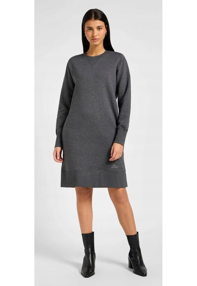 Lee Дълга рокля - Raglan Sweatshirt Dress - сива - памук с полиестер - два странични джоба